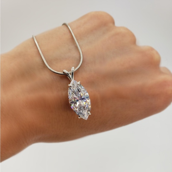 Marquise Solitaire Pendant, 20x10mm, 6A Cubic Zirconia, Sterling Silver - Picture 1 of 8